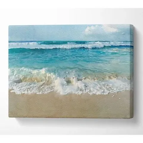 CRASHING WAVES ON THE BEACH CANVAS WATERCOLOUR