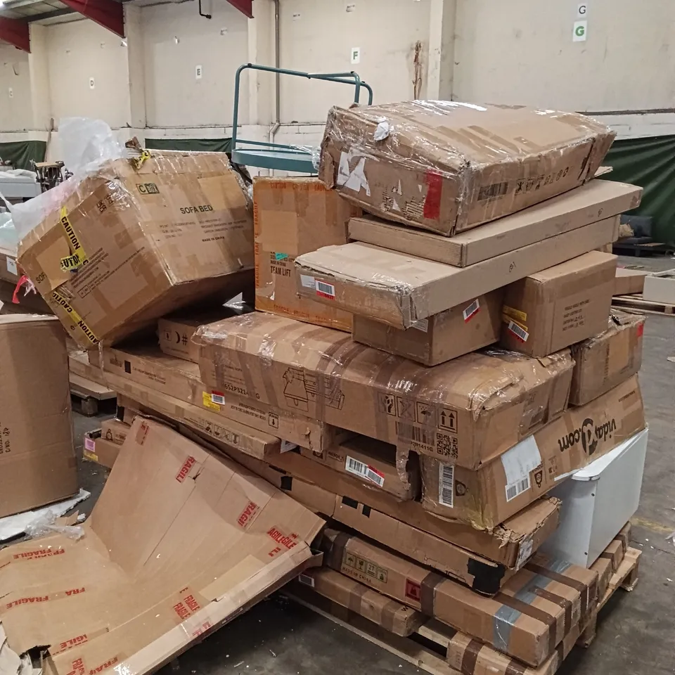 PALLET OF ASSORTED INCOMPLETE FURNITURE PARTS AND PIECES 