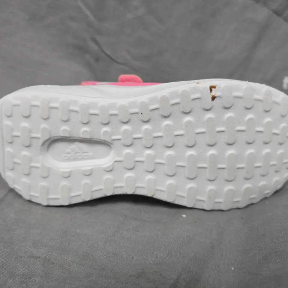 ADIDAS KIDS' PINK VELCRO TRAINERS WITH WHITE STRIPES – MESH UPPER - UK 9K