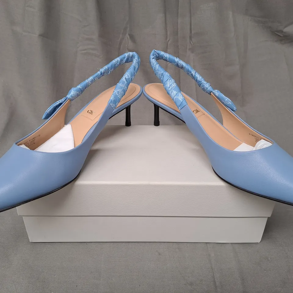 BOXED PAIR OF CHARLES & KEITH POINTED TOE LOW HEEL SHOES IN BLUE EU SIZE 41
