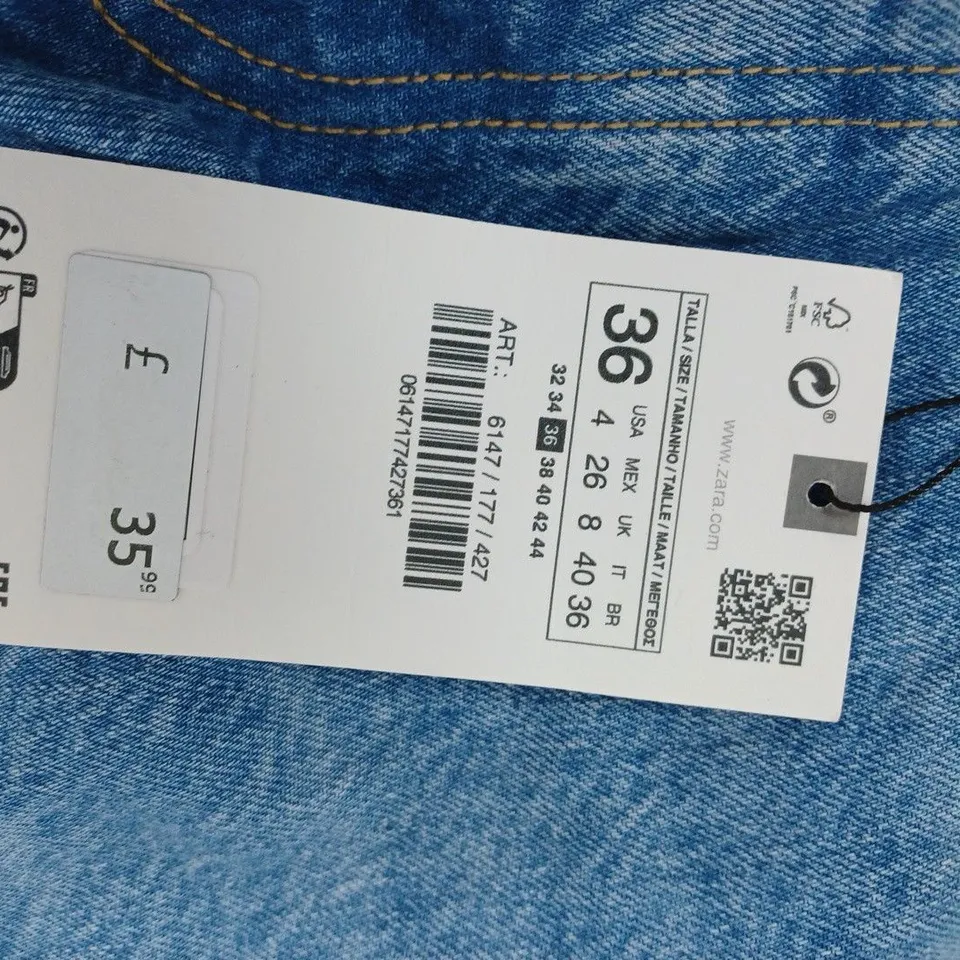 ZARA STRAIGHT FULL LENGTH BLUE DENIM JEANS- UK 8 