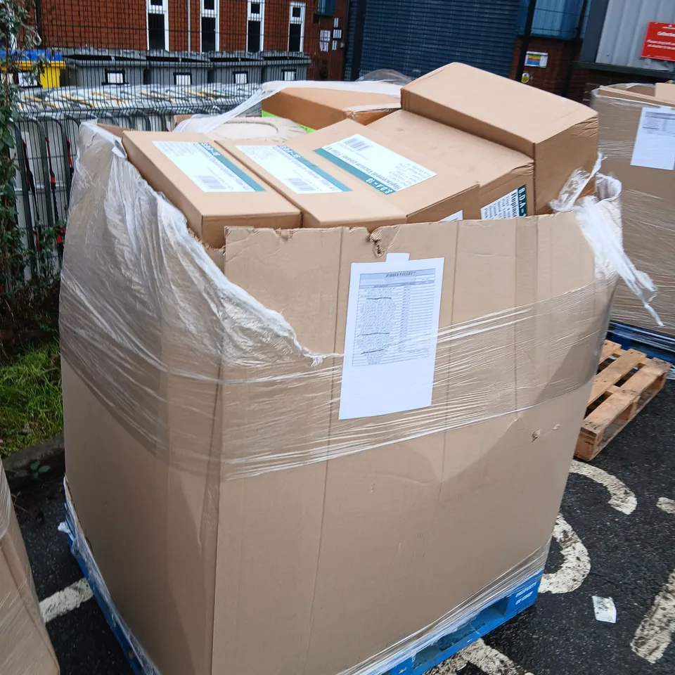 PALLET OF APPROXIMATELY 19 ASSORTED PRODUCTS TO INCLUDE; WARREN FIR TREE BARE 6FT, REALLY USEFUL BOX, EUCALYPTUS TREE, OZARK CAMPING TABLE, STACEY DINNER SET AND REPLACEMENT FILTER KIT