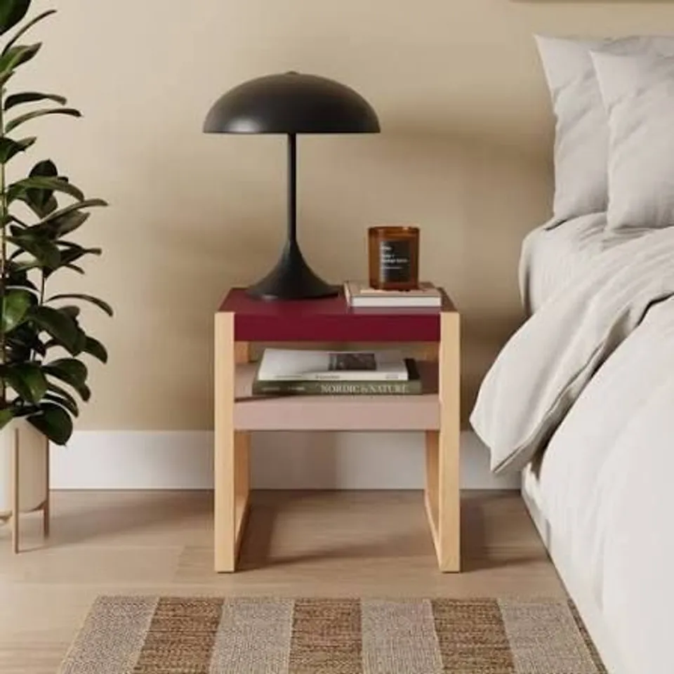 BOXED ARNIE BEDSIDE TABLE - BURGUNDY (1 BOX)
