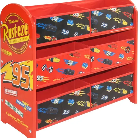 BOXED DISNEY LIGHTNING MCQUEEN CARS STORAGE UNIT WITH 6 STORAGE BOXES FOR KIDS, MULTICOLOUR