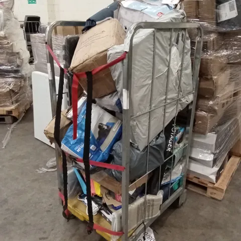CAGE OF ASSORTED HOUSEHOLD GOODS AND PRODUCTS TO INCLUDE; PET COOLING MATS, COAT HANGERS, GYM MATS ETC - CAGE NOT INCLUDED 