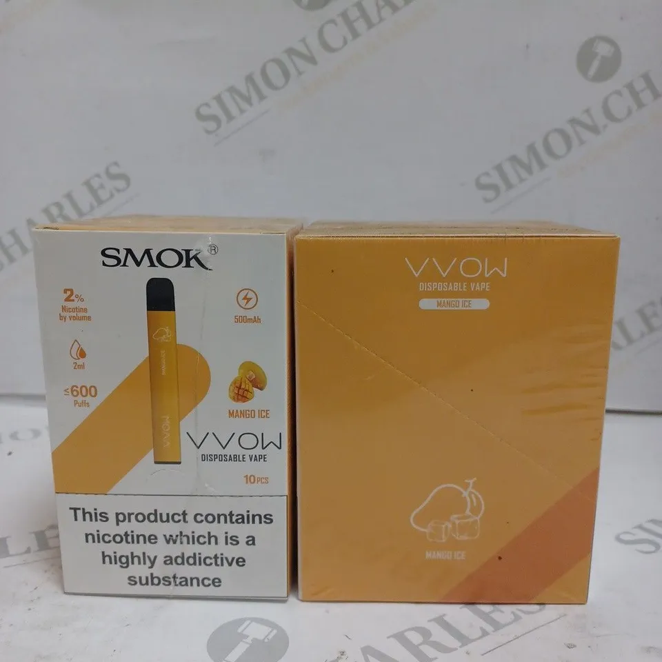 BOXED 1 PACK OF 10 SMOK VVOW DISPOSABLE VAPES - MANGO ICE. 