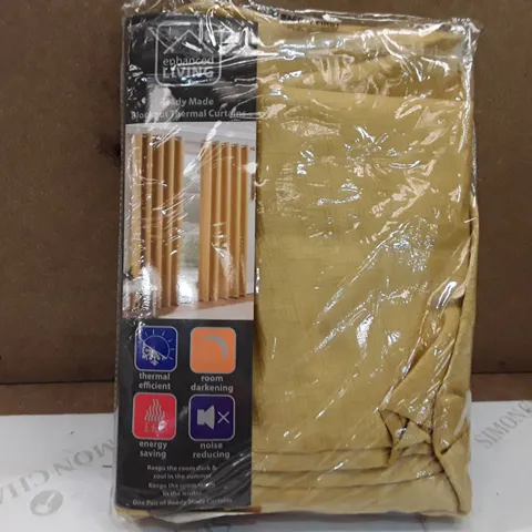 BRAND NEW ENHANCED LIVING BLACK OUT THERMAL CURTAINS - 117CM X 137CM (YELLOW)