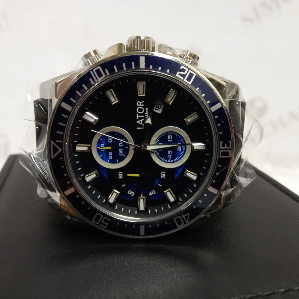 LATOR CALIBRE BLUE & BLACK CHRONO LEATHER STRAP WATCH RRP £530