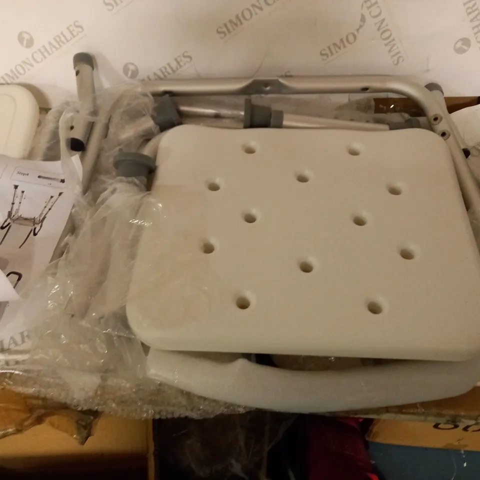 BOXED ADJUSTABLE CHAIR FOR MOBILITY ASSISTANCE IN THE SHOWER, ETC. WITH INSTRUCTIONS