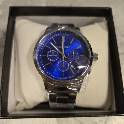 GLOBENFELD MARKSMAN SILVER BLUE DIAL STAINLESS STEEL CASE WATCH 
