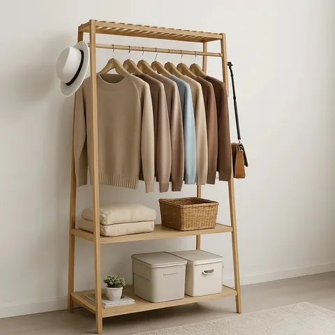 BOXED MATTERA NATURAL BAMBOO WOODEN CLOTHES RAIL 