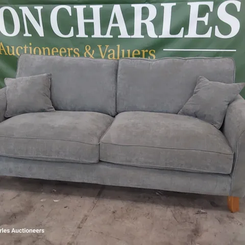 DESIGNER WILLIAM THREE SEATER SOFA GREY PLUSH FABRIC 