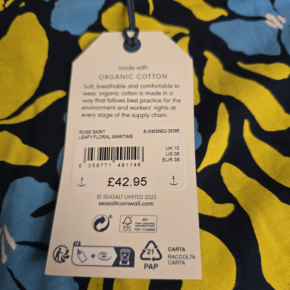 SEASALT CORNWALL ROSE SKIRT – LEAFY FLORAL MARITIME, UK 10 (ORGANIC COTTON)