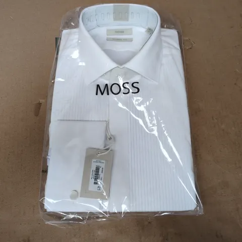 BAGGED MOSS REGULAR FIT WHITE PLEATED SHIRT - SIZE 15.5