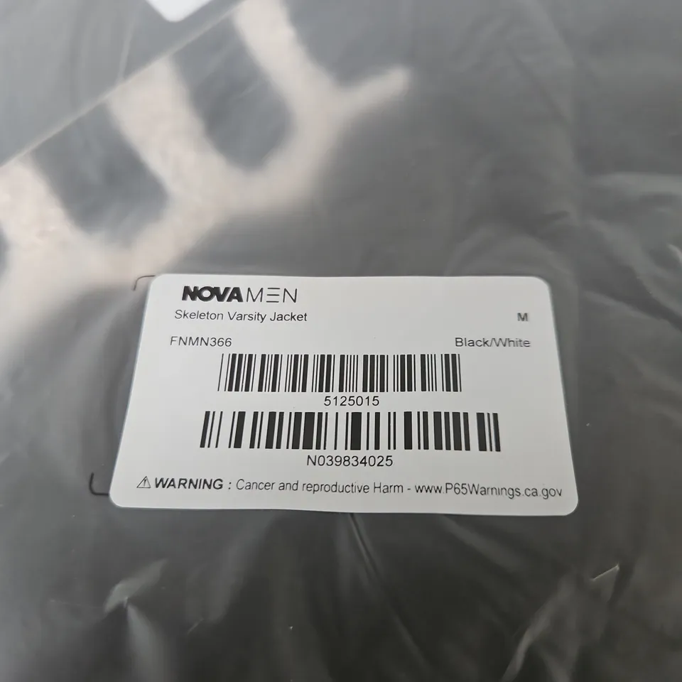 NOVA MEN SKELETON VARSITY JACKET – BLACK/WHITE – SIZE M