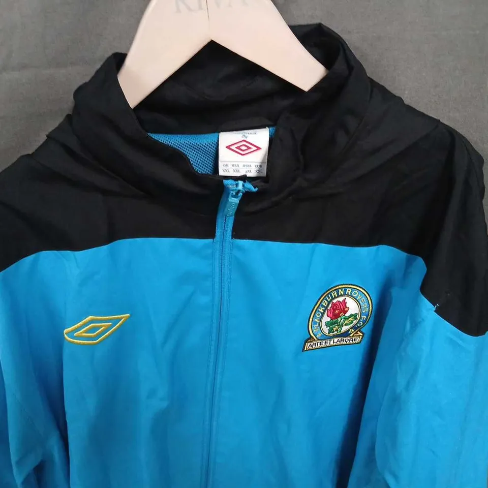 UMBRO HOODED TRACK JACKET – BLUE/BLACK WITH CLUB CREST PATCH BLACKBURN ROVERS