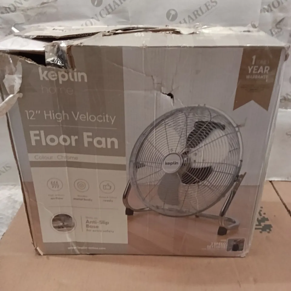 BOXED KEPLIN 12" FLOOR FAN CHROME