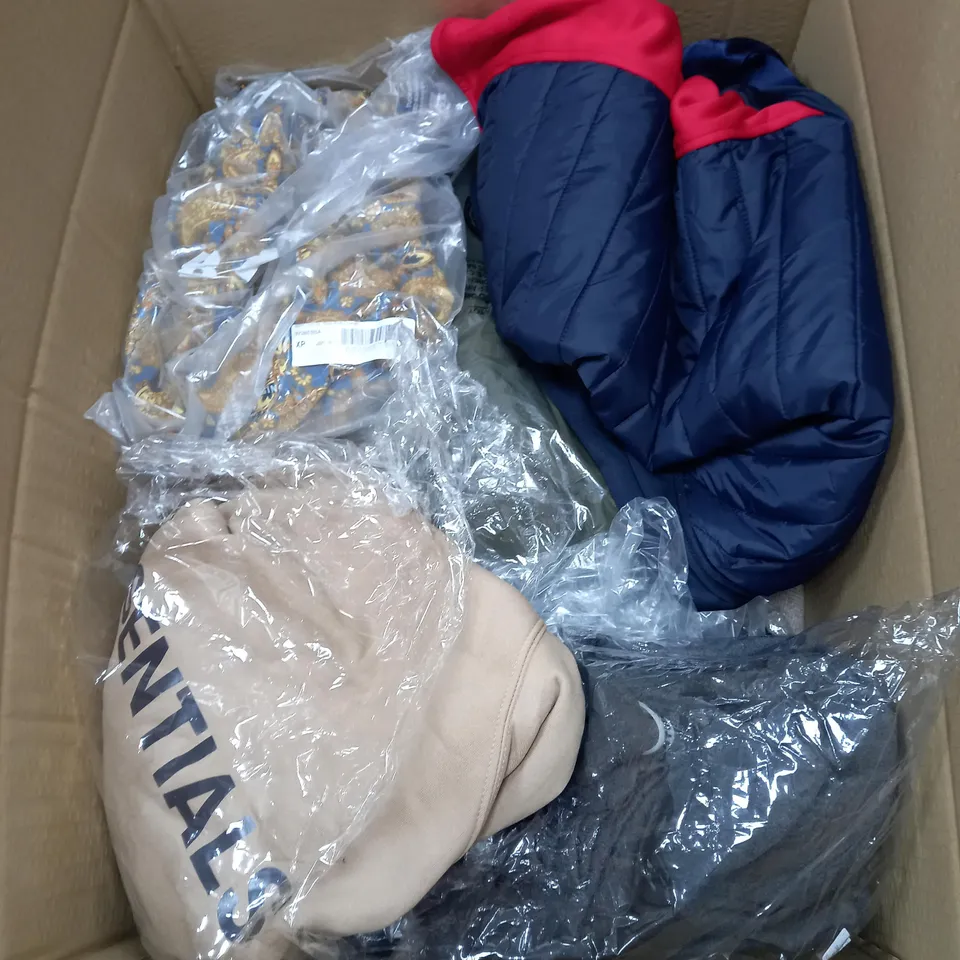 BOX OF APPROX. 50 ASSORTED CLOTHING VARYING IN SIZE/COLOUR/STYLE TO INCLUDE:  TOPS, TROUSERS, JUMPERS