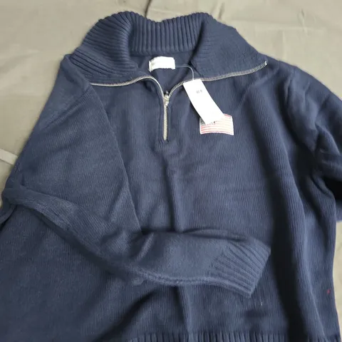 HOLLISTER NAVY KNIT ZIP-UP SWEATER – SIZE S 