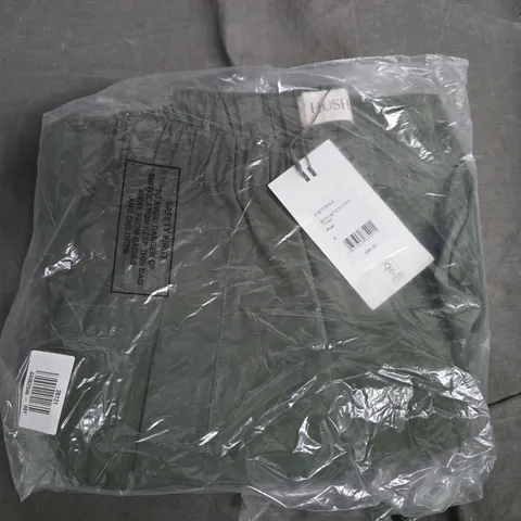 BAGGED HUSH BARREL LEG PULL ON COTTON TROUSERS IN KHAKI - SIZE 6