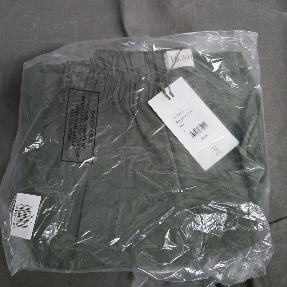 BAGGED HUSH BARREL LEG PULL ON COTTON TROUSERS IN KHAKI - SIZE 6