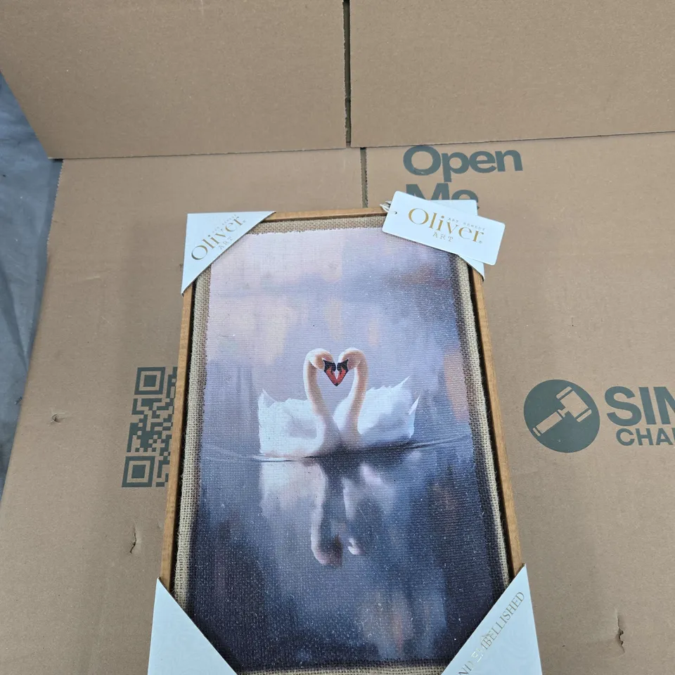 FRAMED SWANS ARTWORK – HAND EMBELLISHED ON CANVAS (OLIVER ART)