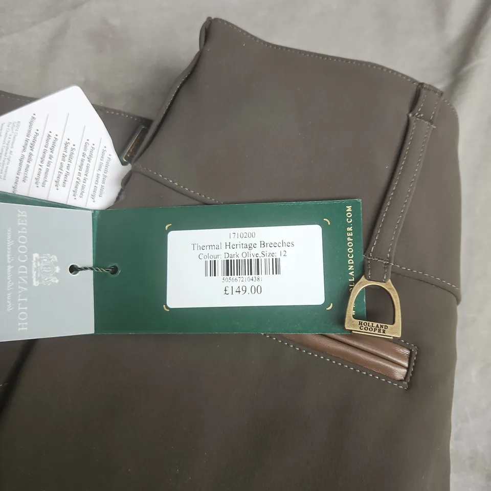 HOLLAND COOPER THERMAL HERITAGE BREECHES – DARK OLIVE, UK 12