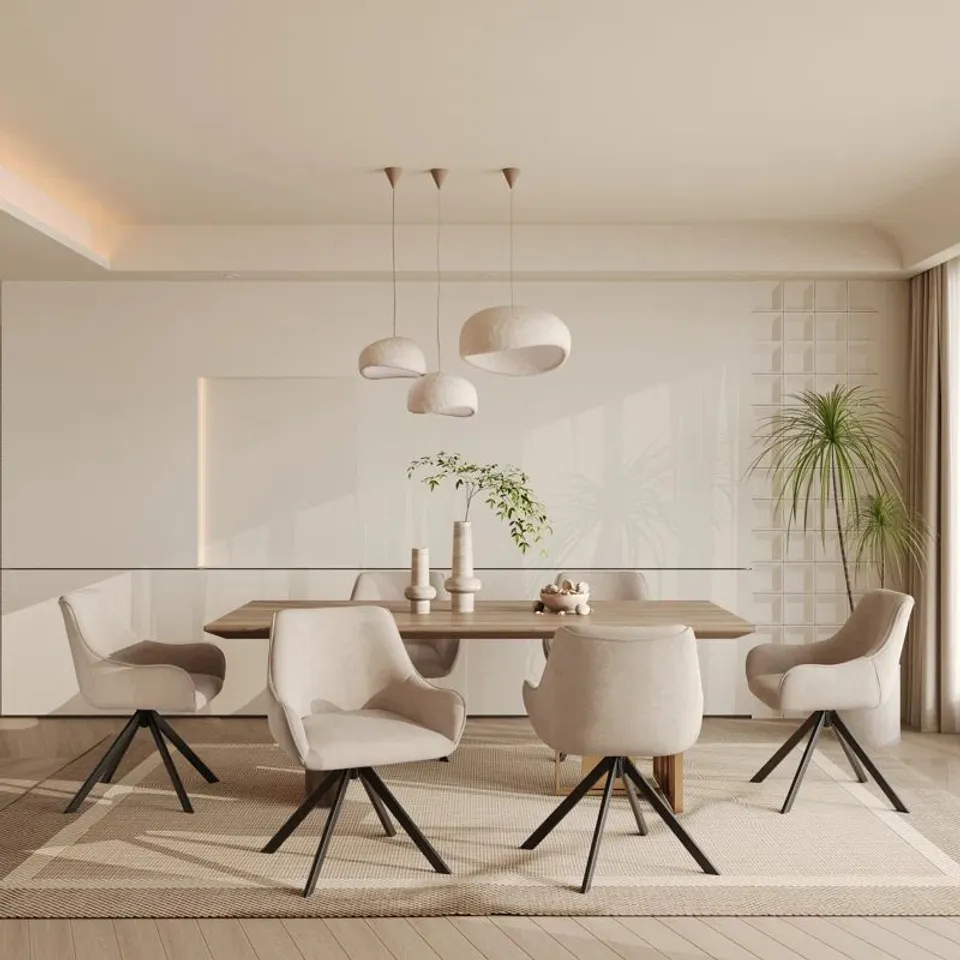 BOXED GEFJUN MODERN VELVET FABRIC DINING CHAIRS WITH ERGONOMIC BACK SUPPORT - CREAM SET OF 2 