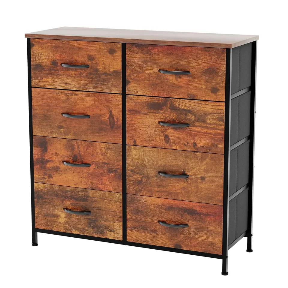 BOXED VIDA DESIGNS CHORLEY 8 DRAWER FABRIC DRAWER CHEST - RUSTIC BROWN (1 BOX)