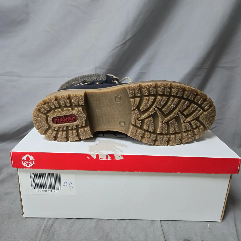 RIEKER WOMEN'S ANKLE BOOTS – BLACK WITH FAUX FUR COLLAR SIZE 6