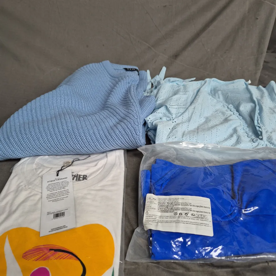 BOX OF APPROXIMATELY 20 ASSORTED CLOTHING ITEMS TO INCLUDE NIGHTDRESS, TOPS, TROUSERS, ETC