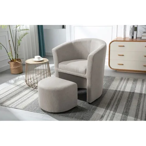BOXED ALLERIA FABRIC ACCENT CHAIR WITH OTTOMAN -BEIGE-