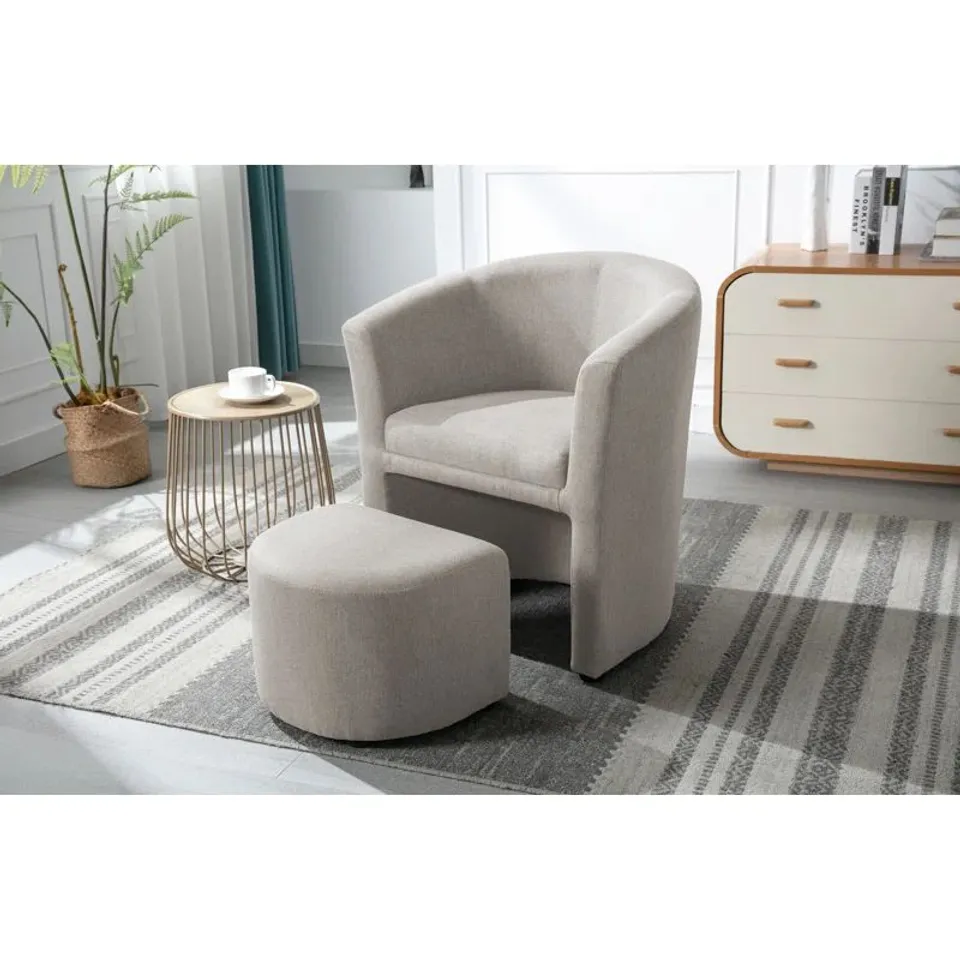 BOXED ALLERIA FABRIC ACCENT CHAIR WITH OTTOMAN -BEIGE-