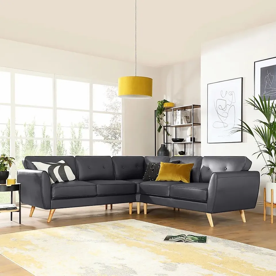 BOXED HARLOW GREY FAUX LEATHER CORNER SOFA (1 OF 3 BOXES ONLY)