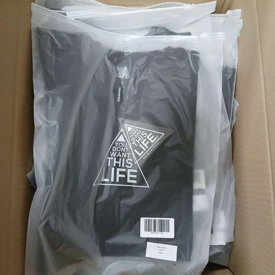YOU DON'T WANT THIS LIFE - BOX OF APPROXIMATELY 15 PLAIN TSHIRTS IN BLACK, SIZE S