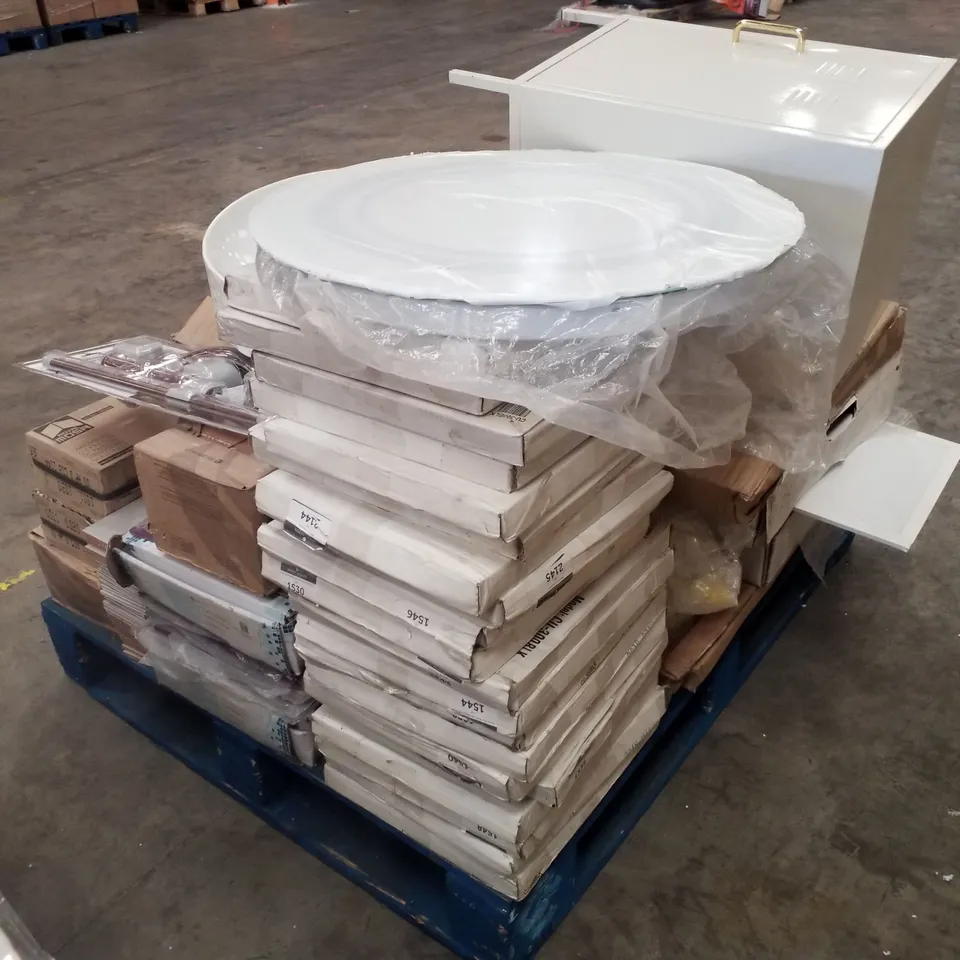 PALLET CONTAINING ASSORTED PRODUCTS INCLUDING CIRCULAR BASIN, BATH SHOWER MIXER SET & TILES