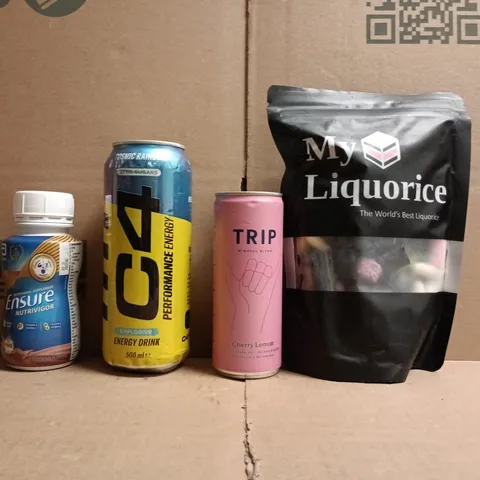 APPROXIMATELY 10 ASSORTED FOOD AND DRINK ITEMS TO INCLUDE TRIP, C4, ENSURE, ETC