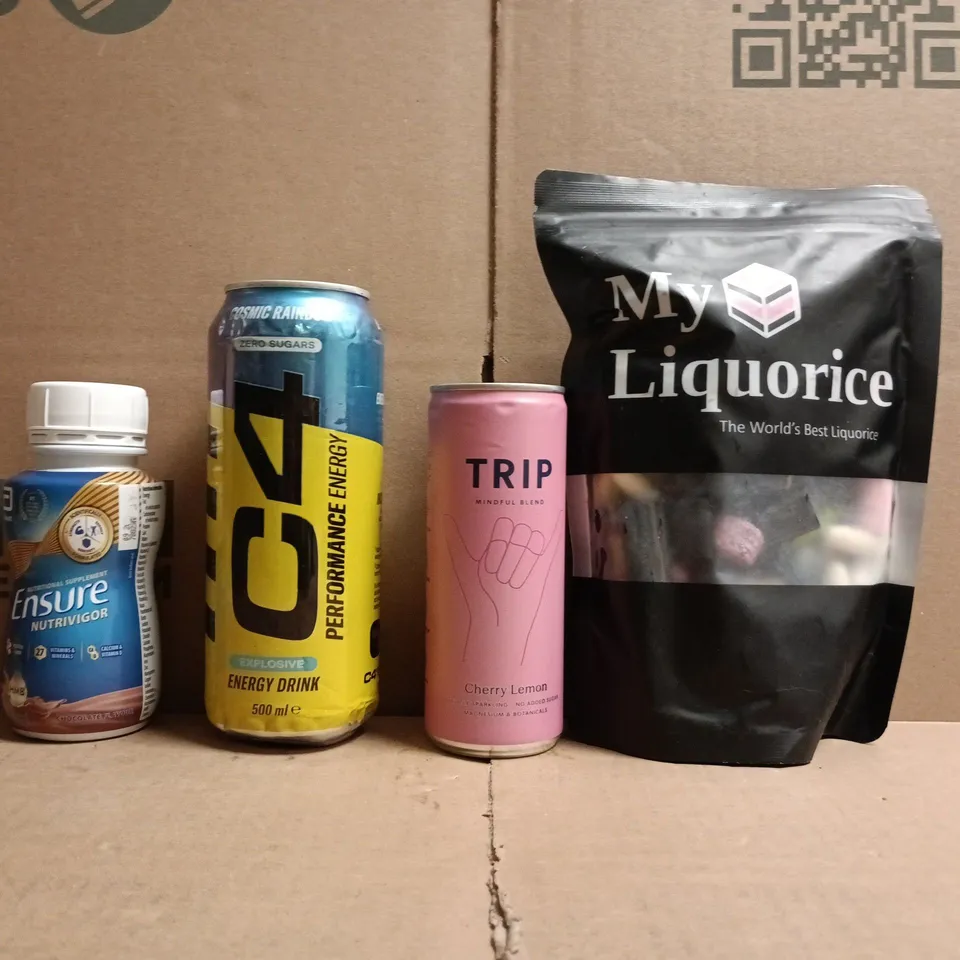 APPROXIMATELY 10 ASSORTED FOOD AND DRINK ITEMS TO INCLUDE TRIP, C4, ENSURE, ETC