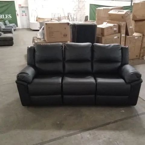 ALBION LUXURY FAUX LEATHER 3 SEATER HIGH BACK MANUAL RECLINER SOFA - BLACK