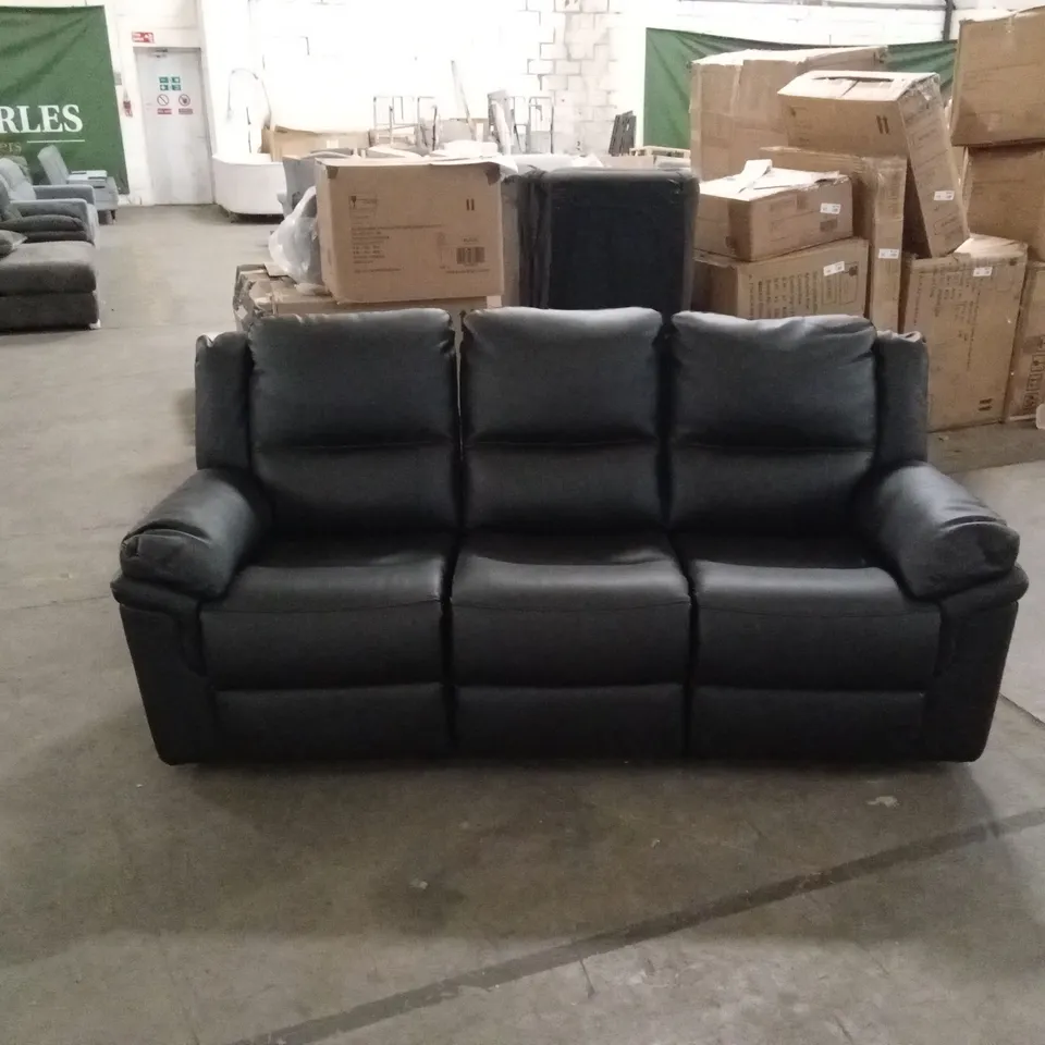 ALBION LUXURY FAUX LEATHER 3 SEATER HIGH BACK MANUAL RECLINER SOFA - BLACK RRP £619