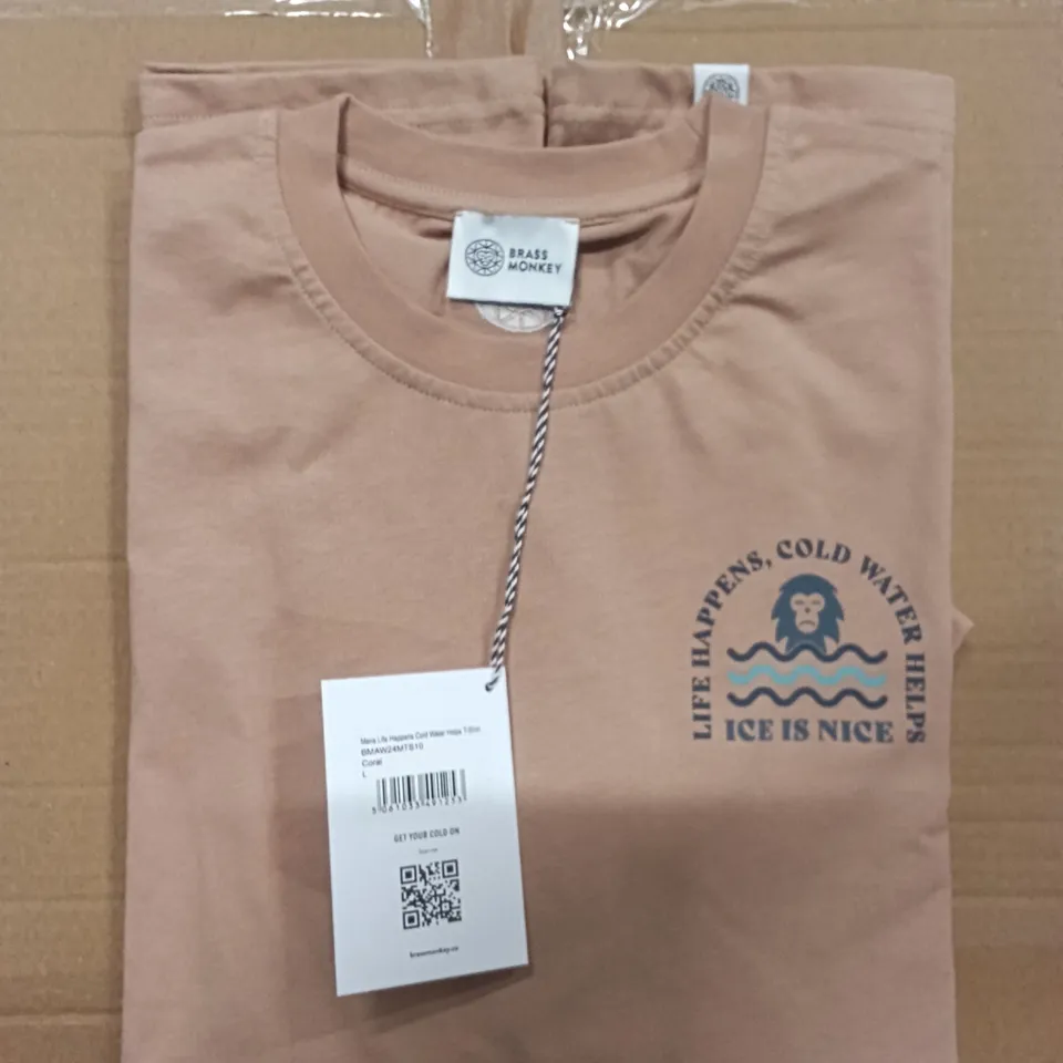 BOX OF BRAND NEW BRASS MONKEY T-SHIRTS - CORAL SIZE LARGE APPROXIMATELY 13