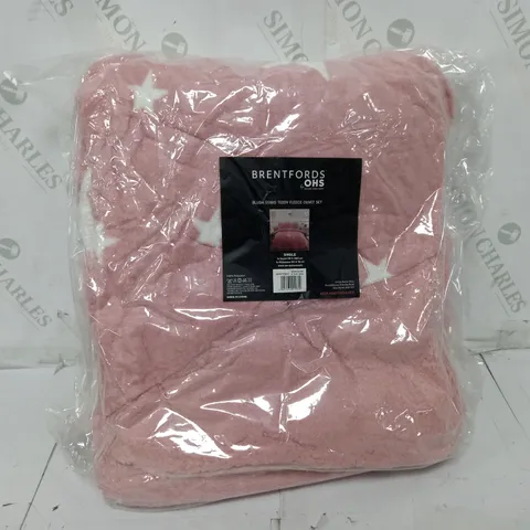 BRENTFORDS OHS BLUSH STARS TEDDY FLEECE DUVET - SINGLE