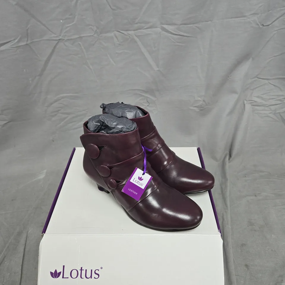 LOTUS PRANCER ULB081 PURPLE LEATHER ANKLE BOOTS – WOMEN'S, UK SIZE 5, BOXED