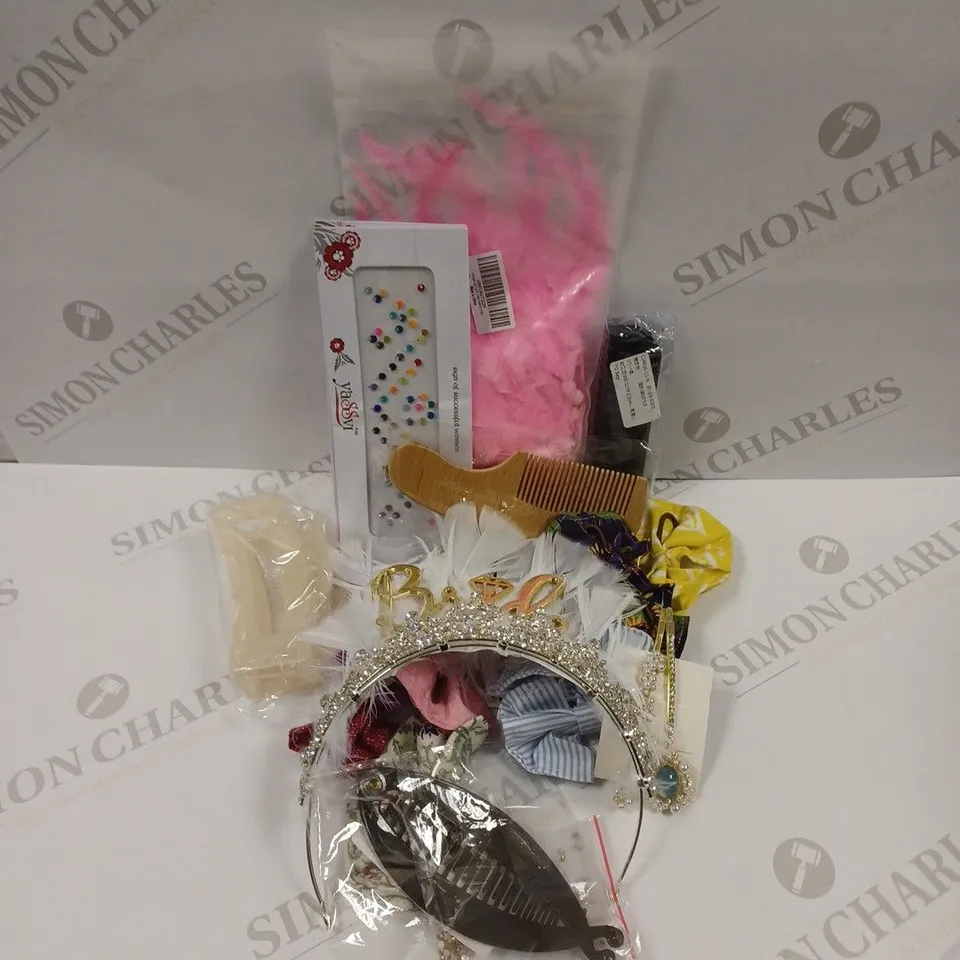 APPROXIMATELY 20 ASSORTED HAIR ACCESSORIES TO INCLUDE HAIRBANDS, CLIPS, BRUSHES, SCRUNCHIES ETC.   