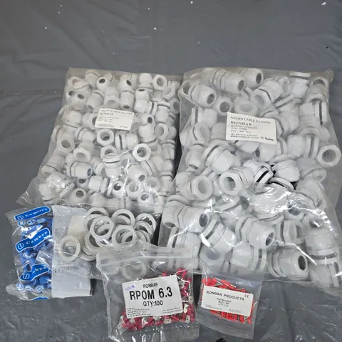 APPROXIMATELY 20 ASSORTED MAINTENANCE EQUIPMENT PRODUCTS TO INCLUDE CABLE GLANDS, CRIMP CONNECTORS, LOCK NUTS ETC 