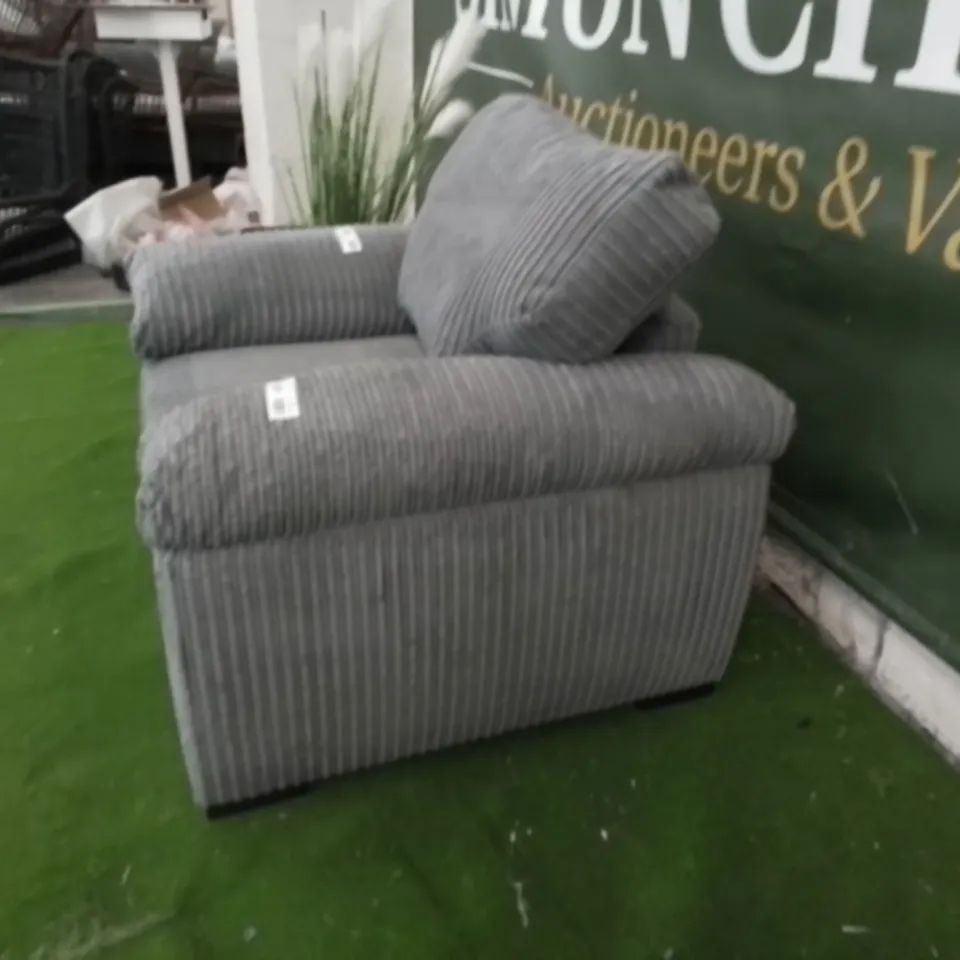 DESIGNER GREY LINED FABRIC ARMCHAIR