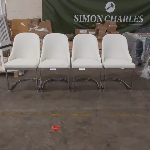 SET OF 4x RIVA DINING CHAIR, WHITE PREMIUM FAUX LEATHER & CHROME