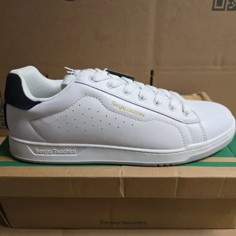 BOXED PAIR OF SERGIO TACCHINI CAPRI TRAINERS IN WHITE/NAVY - SIZE 9