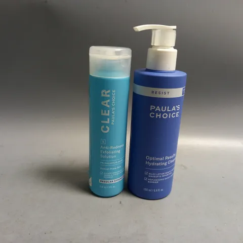 2 ASSORTED PAULA'S CHOICE BEAUTY PRODUCTS TO INCLUDE OPTIMAL RESULTS HYDRATING CLEANSER 190ML, ANTI-REDNESS EXFOLIATING SOLUTION 118ML 