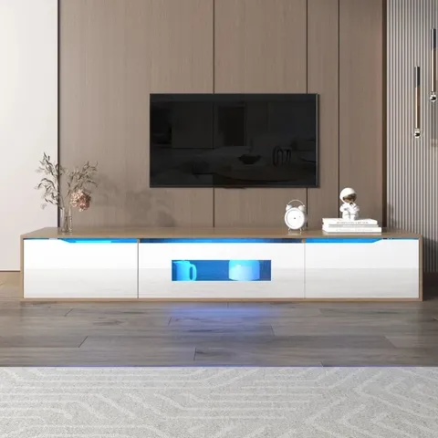 BOXED HIGH GLOSS MODERN TV STAND WITH LED LIGHTS - WHITE (1 BOX)